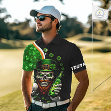 Load image into Gallery viewer, Green shamrock pattern St Patrick Skull Golf and Beer Polo shirts for Men Custom mens golf tops NQS11483