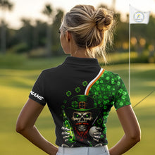 Load image into Gallery viewer, Green shamrock pattern St Patrick Skull Golf and Beer Polo shirts for Women Custom ladies golf tops NQS11483