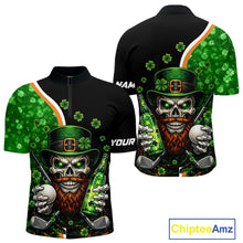 Load image into Gallery viewer, Green shamrock pattern St Patrick Skull Golf and Beer Polo shirts for Men Custom mens golf tops NQS11483