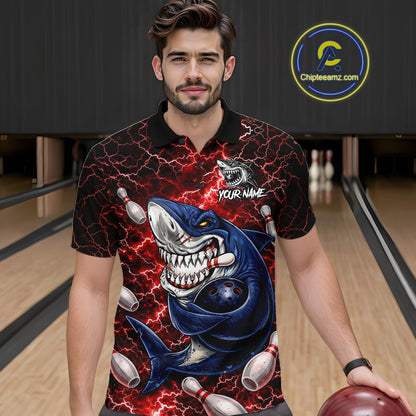 Red Lightning Thunder Angry Shark Bowling shirts For Men Custom Shark Bowling Team Jerseys NQS11756
