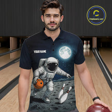 Load image into Gallery viewer, Funny Astronaut Bowling Polo, Quarter Zip Shirts For Men Custom Bowling Team Outfit, Gift For Bowler NQS10694