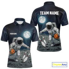 Load image into Gallery viewer, Funny Astronaut Bowling Polo, Quarter Zip Shirts For Men Custom Bowling Team Outfit, Gift For Bowler NQS10694
