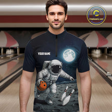 Load image into Gallery viewer, Funny Astronaut Bowling Polo, Quarter Zip Shirts For Men Custom Bowling Team Outfit, Gift For Bowler NQS10694