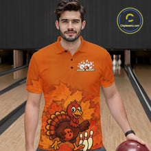 Load image into Gallery viewer, Orange Autumn pattern Custom Turkey Bowling Shirts For Men, Thanksgiving Bowling Team Jerseys NQS10698