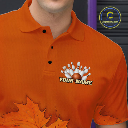 Orange Autumn pattern Custom Turkey Bowling Shirts For Men, Thanksgiving Bowling Team Jerseys NQS10698