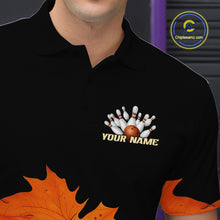 Load image into Gallery viewer, Black and Orange Autumn Leaf Custom Turkey Bowling Shirts For Men, Thanksgiving Bowling Team Jerseys NQS10699
