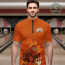 Load image into Gallery viewer, Orange Autumn pattern Custom Turkey Bowling Shirts For Men, Thanksgiving Bowling Team Jerseys NQS10698
