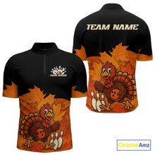 Load image into Gallery viewer, Black and Orange Autumn Leaf Custom Turkey Bowling Shirts For Men, Thanksgiving Bowling Team Jerseys NQS10699