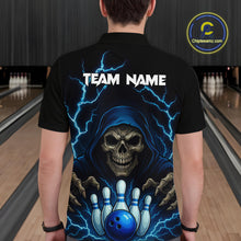 Load image into Gallery viewer, Black and Blue Lightning Thunder Reaper Skull Bowling Shirt For Men Custom Bowling Team League Jersey NQS10728