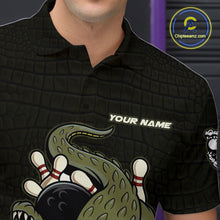 Load image into Gallery viewer, Custom Black and Green Alligator Bowling shirts for Men, Bowling Team league jersey NQS10735