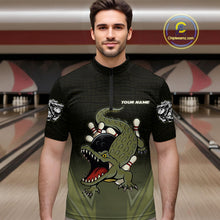 Load image into Gallery viewer, Custom Black and Green Alligator Bowling shirts for Men, Bowling Team league jersey NQS10735