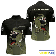 Load image into Gallery viewer, Custom Black and Green Alligator Bowling shirts for Men, Bowling Team league jersey NQS10735