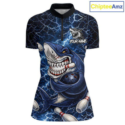 Blue Lightning Thunder Angry Shark Bowling shirts For Women Custom Shark Bowling Team Jerseys NQS11539