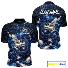 Load image into Gallery viewer, Blue Lightning Thunder Angry Shark Bowling shirts For Men Custom Shark Bowling Team Jerseys NQS11539