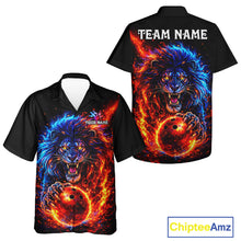 Load image into Gallery viewer, Red and Blue Flame Lion Bowling Hawaiian Shirt Custom Fire Lion Team Bowling Button Up shirt NQS11347