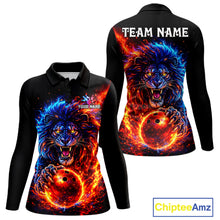 Load image into Gallery viewer, Red and Blue Flame Lion Bowling Shirts For Women Custom Fire Lion Team Bowling jersey NQS11347