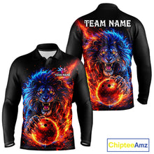 Load image into Gallery viewer, Red and Blue Flame Lion Bowling Shirts For Men Custom Fire Lion Team Bowling jersey NQS11347