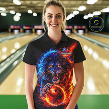 Load image into Gallery viewer, Red and Blue Flame Lion Bowling Shirts For Women Custom Fire Lion Team Bowling jersey NQS11347