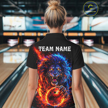 Load image into Gallery viewer, Red and Blue Flame Lion Bowling Shirts For Women Custom Fire Lion Team Bowling jersey NQS11347