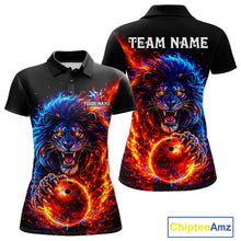 Load image into Gallery viewer, Red and Blue Flame Lion Bowling Shirts For Women Custom Fire Lion Team Bowling jersey NQS11347
