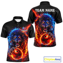 Load image into Gallery viewer, Red and Blue Flame Lion Bowling Shirts For Men Custom Fire Lion Team Bowling jersey NQS11347