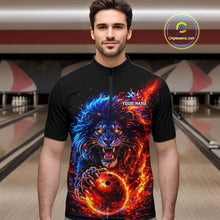 Load image into Gallery viewer, Red and Blue Flame Lion Bowling Shirts For Men Custom Fire Lion Team Bowling jersey NQS11347