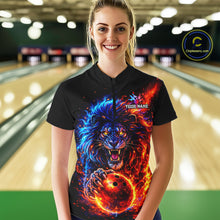 Load image into Gallery viewer, Red and Blue Flame Lion Bowling Shirts For Women Custom Fire Lion Team Bowling jersey NQS11347