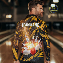 Load image into Gallery viewer, Black and Yellow Camo Lightning Thunder Bowling Shirts For Men Custom Bowling Team Jerseys NQS11153
