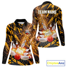 Load image into Gallery viewer, Black and Yellow Camo Lightning Thunder Bowling Shirts For Women Custom Bowling Team Jerseys NQS11153