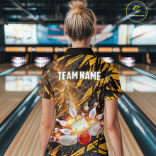 Load image into Gallery viewer, Black and Yellow Camo Lightning Thunder Bowling Shirts For Women Custom Bowling Team Jerseys NQS11153