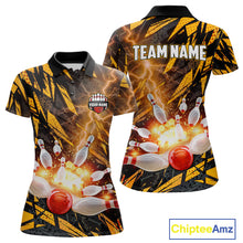 Load image into Gallery viewer, Black and Yellow Camo Lightning Thunder Bowling Shirts For Women Custom Bowling Team Jerseys NQS11153