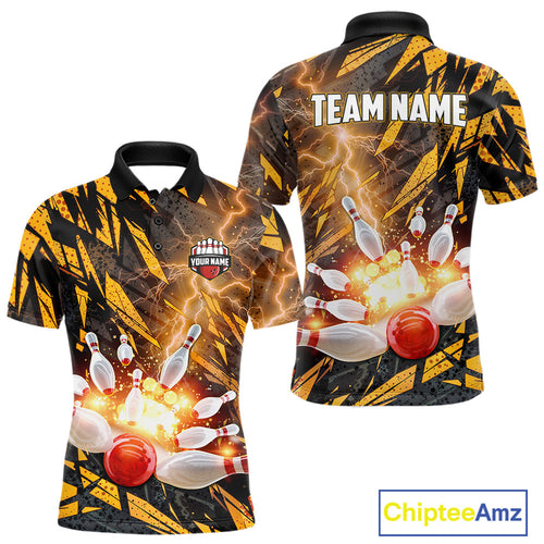 Black and Yellow Camo Lightning Thunder Bowling Shirts For Men Custom Bowling Team Jerseys NQS11153