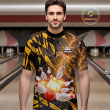 Load image into Gallery viewer, Black and Yellow Camo Lightning Thunder Bowling Shirts For Men Custom Bowling Team Jerseys NQS11153