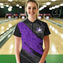 Load image into Gallery viewer, Black and Purple Bowling Camo Polo, 1/4 Zip Shirts for Women Custom Bowling Team League Jerseys NQS11700