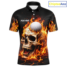 Load image into Gallery viewer, Flame Skull Golf Polo shirts for men custom Skull Fire team golf shirts, golf gifts for men NQS11576