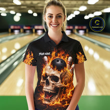 Load image into Gallery viewer, Flame Skull Bowling Polo, 1/4 zip shirts for Women custom Skull team Bowling uniforms league jerseys NQS11577