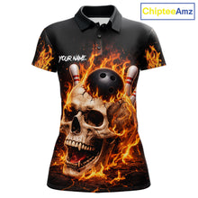 Load image into Gallery viewer, Flame Skull Bowling Polo, 1/4 zip shirts for Women custom Skull team Bowling uniforms league jerseys NQS11577