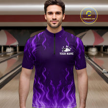Load image into Gallery viewer, Purple flame lightning thunder Bowling polo, quarter zip shirts for men custom Bowling team jerseys NQS10980