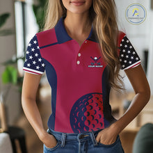 Load image into Gallery viewer, Personalized Red, white &amp; blue US flag Women golf polo shirts custom patriotic golf attire for ladies NQS11387