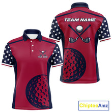 Load image into Gallery viewer, Personalized Red, white and blue US flag mens golf polo shirts custom patriotic golf attire for men NQS11387
