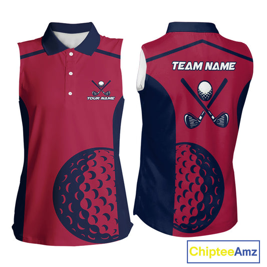 Red, white & blue US flag Womens golf shirts sleeveless custom patriotic golf attire for ladies NQS11387