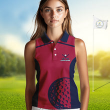 Load image into Gallery viewer, Red, white &amp; blue US flag Womens golf shirts sleeveless custom patriotic golf attire for ladies NQS11387