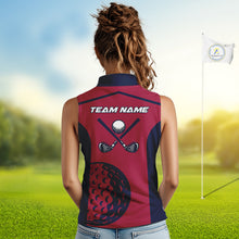 Load image into Gallery viewer, Red, white &amp; blue US flag Womens golf shirts sleeveless custom patriotic golf attire for ladies NQS11387
