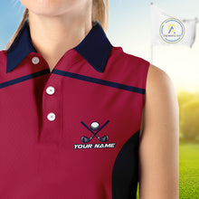 Load image into Gallery viewer, Red, white &amp; blue US flag Womens golf shirts sleeveless custom patriotic golf attire for ladies NQS11387