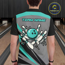 Load image into Gallery viewer, Personalized Gray and Turquoise Bowling Team Shirts For Men Custom Bowling Polo, Quarter Zip Shirts NQS10822