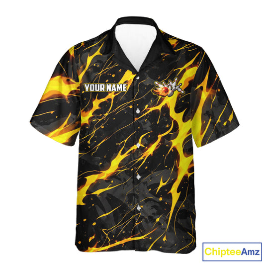 Custom Black & Gold Lightning Thunder Lion Bowling Hawaiian Shirts, Lion Team Bowling League Jerseys NQS11600