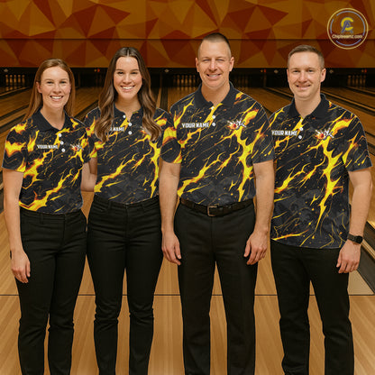 Custom Black & Gold Lightning Thunder Lion Bowling Shirts for Women, Lion Team Bowling League Jerseys NQS11600