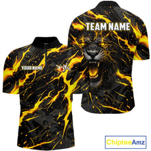 Load image into Gallery viewer, Custom Black and Gold Lightning Thunder Lion Bowling Shirts for Men, Lion Team Bowling League Jerseys NQS11600