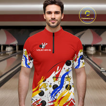 Load image into Gallery viewer, Red Bowling pattern Bowling Team Polo, Quarter Zip Shirt For Men Custom Mens Bowling Jersey NQS10825