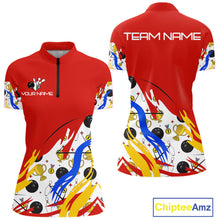 Load image into Gallery viewer, Red Bowling pattern Bowling Team Polo, Quarter Zip Shirt For Women Custom Ladies Bowling Jersey NQS10825